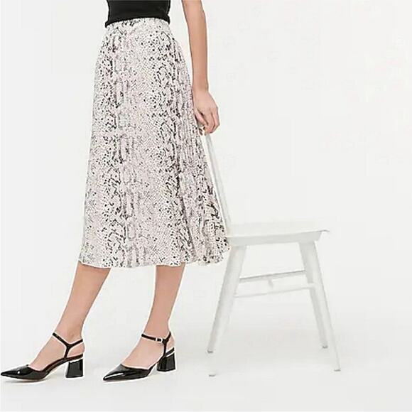 J Crew Pleated Midi Skirt AL202 Black Cream Snakeskin Python Animal Print Size 0 - Picture 4 of 15